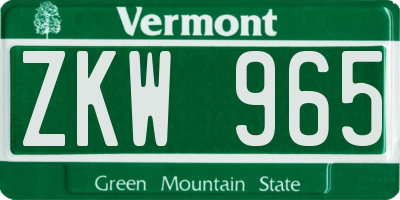 VT license plate ZKW965