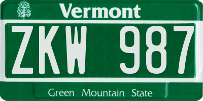VT license plate ZKW987