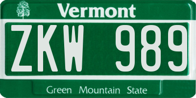 VT license plate ZKW989