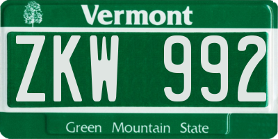 VT license plate ZKW992
