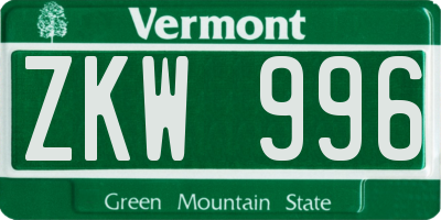 VT license plate ZKW996