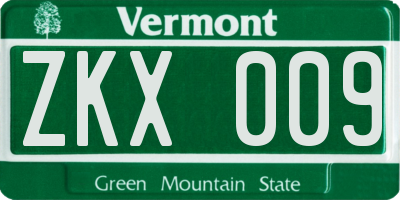 VT license plate ZKX009