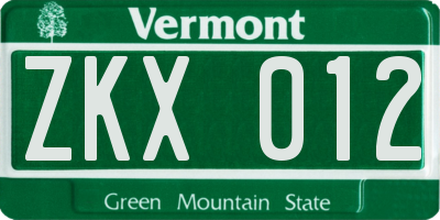VT license plate ZKX012
