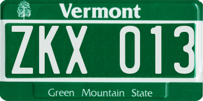 VT license plate ZKX013
