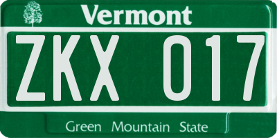 VT license plate ZKX017