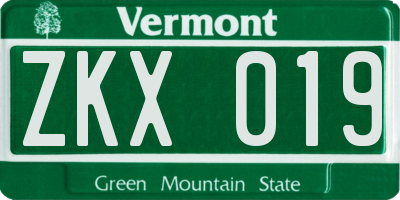 VT license plate ZKX019