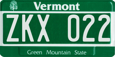 VT license plate ZKX022
