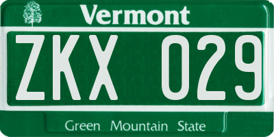 VT license plate ZKX029