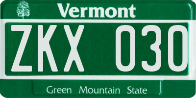 VT license plate ZKX030
