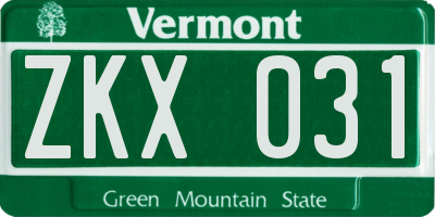 VT license plate ZKX031