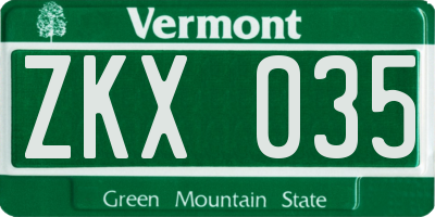 VT license plate ZKX035