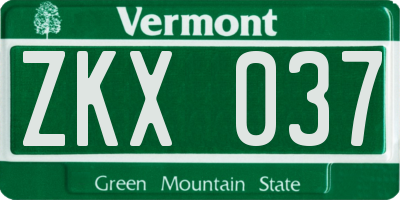 VT license plate ZKX037