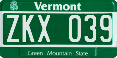 VT license plate ZKX039