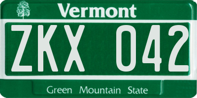 VT license plate ZKX042