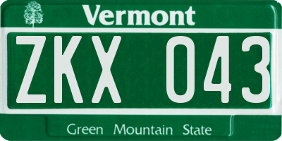 VT license plate ZKX043