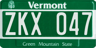 VT license plate ZKX047
