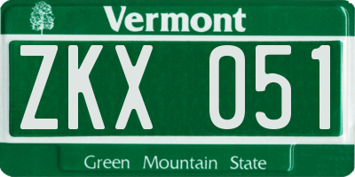 VT license plate ZKX051