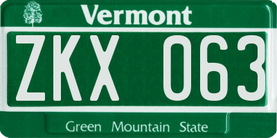 VT license plate ZKX063