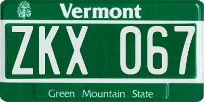 VT license plate ZKX067
