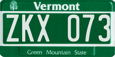 VT license plate ZKX073