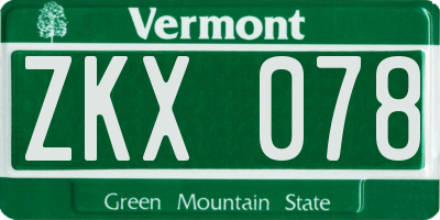 VT license plate ZKX078