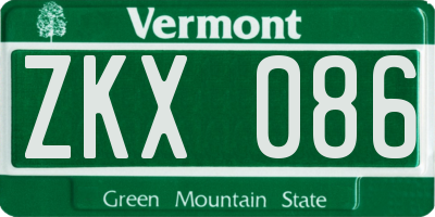 VT license plate ZKX086
