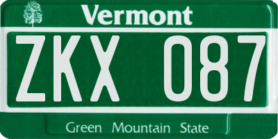VT license plate ZKX087