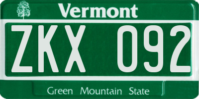 VT license plate ZKX092
