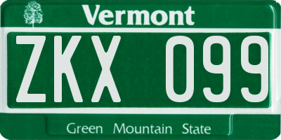 VT license plate ZKX099
