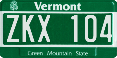 VT license plate ZKX104