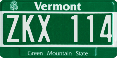 VT license plate ZKX114