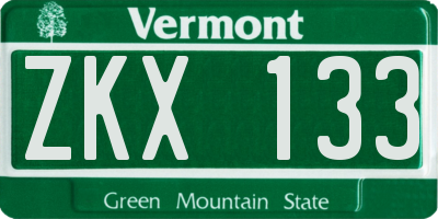 VT license plate ZKX133