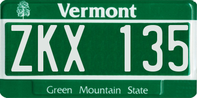 VT license plate ZKX135
