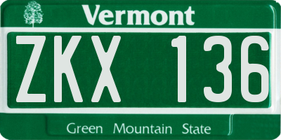 VT license plate ZKX136