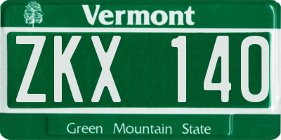 VT license plate ZKX140