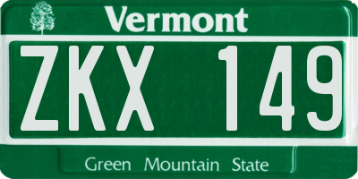 VT license plate ZKX149
