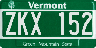 VT license plate ZKX152