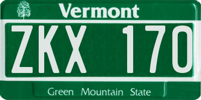VT license plate ZKX170