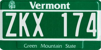 VT license plate ZKX174