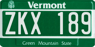 VT license plate ZKX189