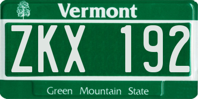 VT license plate ZKX192