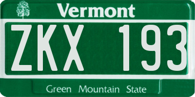 VT license plate ZKX193
