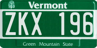 VT license plate ZKX196