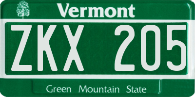 VT license plate ZKX205