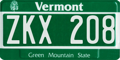 VT license plate ZKX208