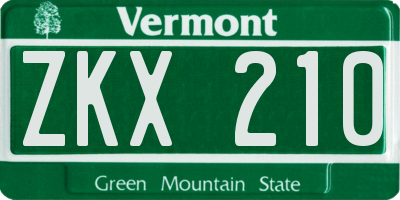 VT license plate ZKX210