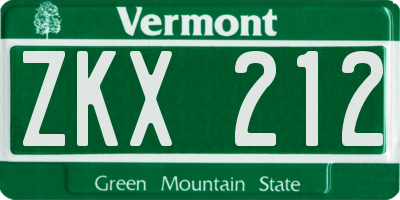 VT license plate ZKX212