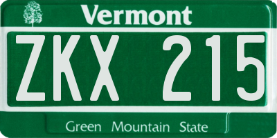 VT license plate ZKX215
