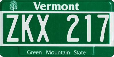 VT license plate ZKX217