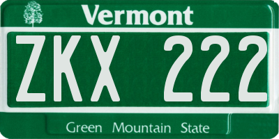 VT license plate ZKX222